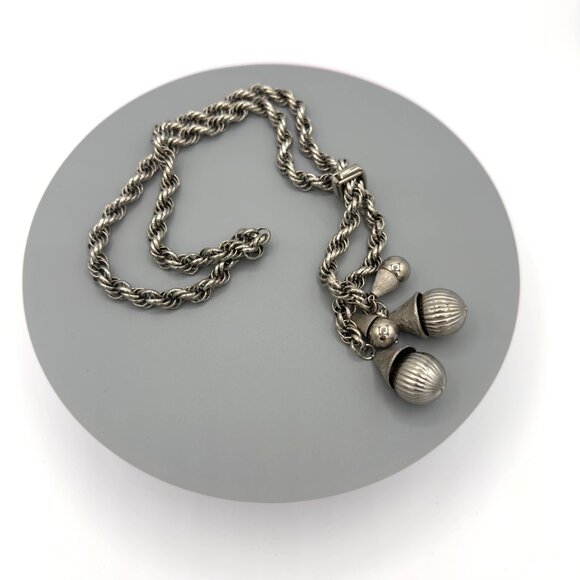 Vintage Silver Tone Long Twisted Rope Chain Necklace With Tassel Ends - Picture 10 of 13